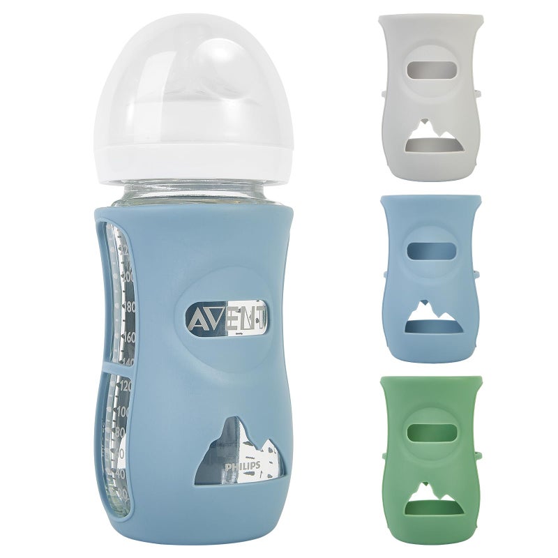 MINMUNJIU 3 Pack Silicone Sleeves for Philips Avent Natural Glass Baby Bottles, Anti Breakage Baby Bottle Holder for Baby Boys, Compatible with Philips Avent Glass Natural Baby Bottle, 8oz - Image 1